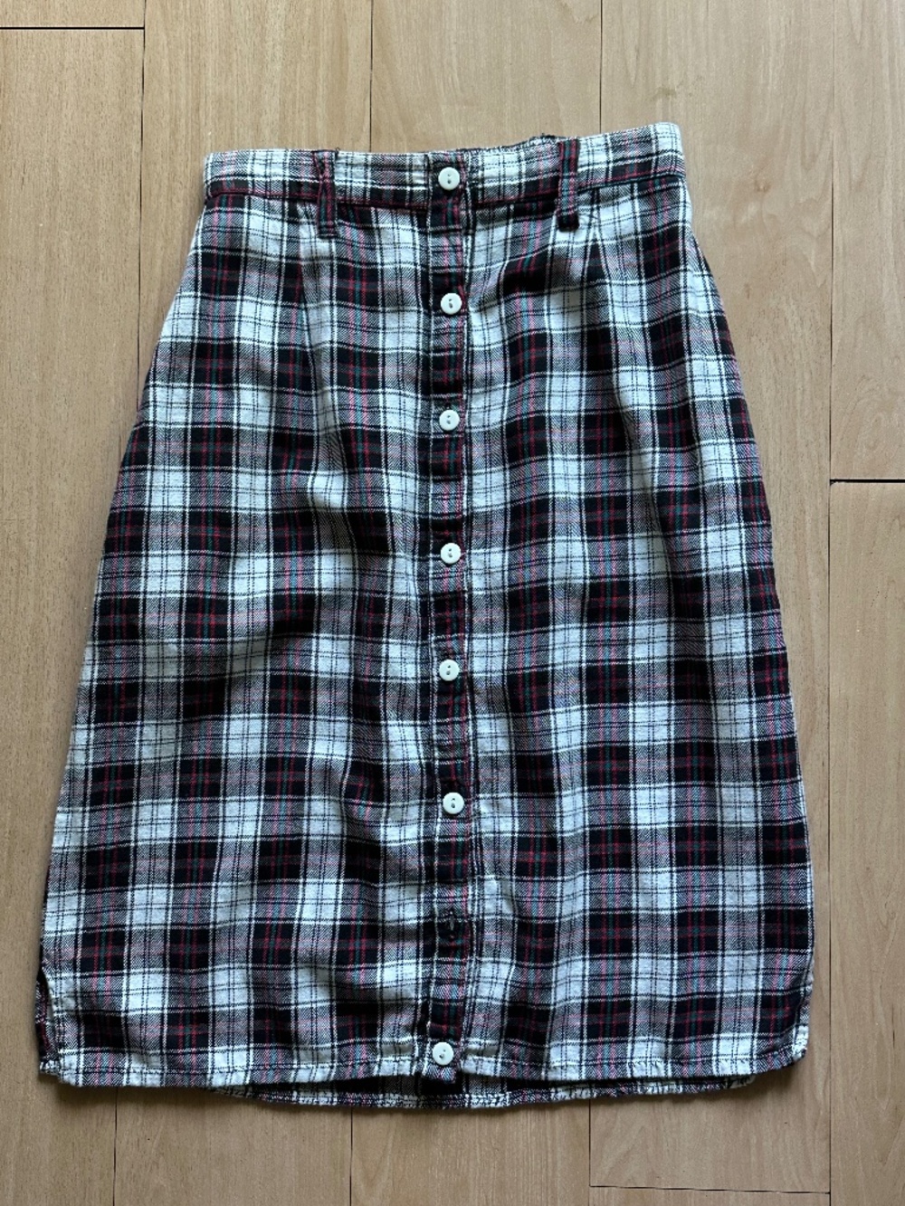 Vintage Red Black Plaid Checkered Button Skirt Rockabilly Retro Size M Cotton